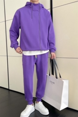 轻熟风2025秋冬季高品质男士套装抖音直播紫色两件套C208-6786，男装休闲套装，电商C208