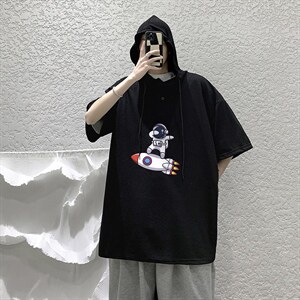 LD54158-P45 连帽短袖t恤男大码胖子带帽五分袖中袖 大皂风图片