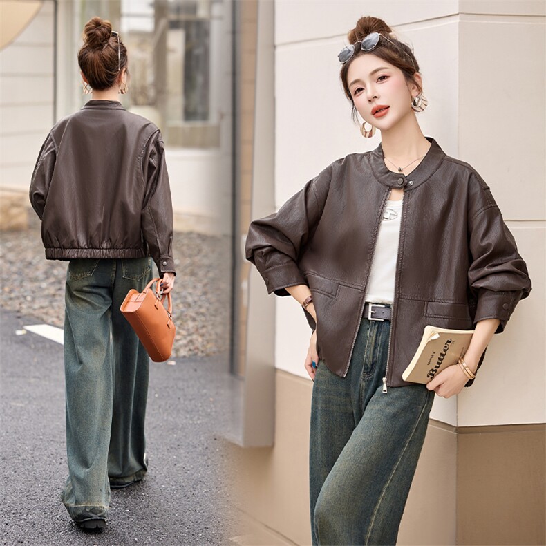 海宁蛋白皮超柔软短款休闲夹克皮衣显高显瘦百搭外套秋女，女装皮衣，潮流依族