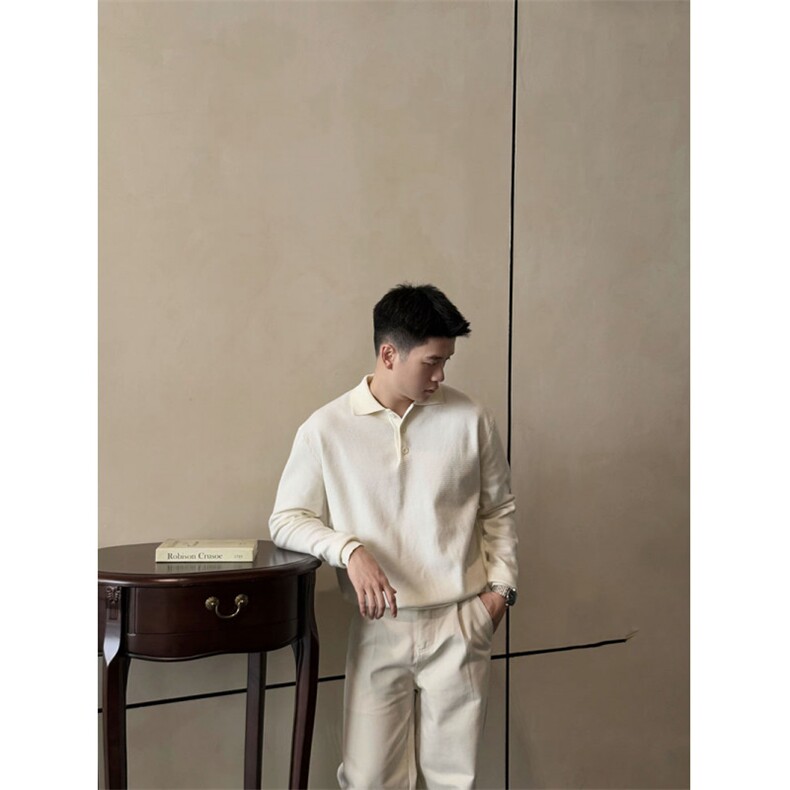 程楠同款长袖翻领polo毛衣针织打底衫H58019-P70,男装T恤,星座1012-1