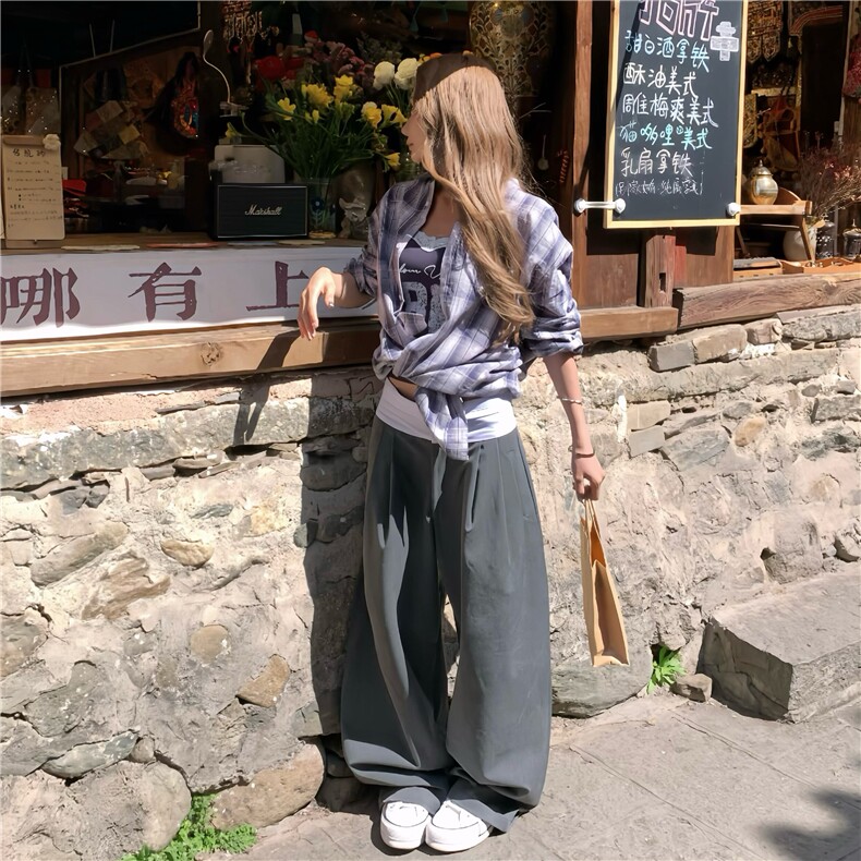 设计感珍珠挂饰撞色格子衬衫女春新款休闲百搭上衣外套CY1201-P48，男装衬衫，星座412-3