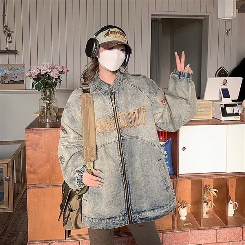 JK8899-P65美式机车风牛仔外套男水洗做旧潮牌炸街刺绣，男装工装外套，电商B323A