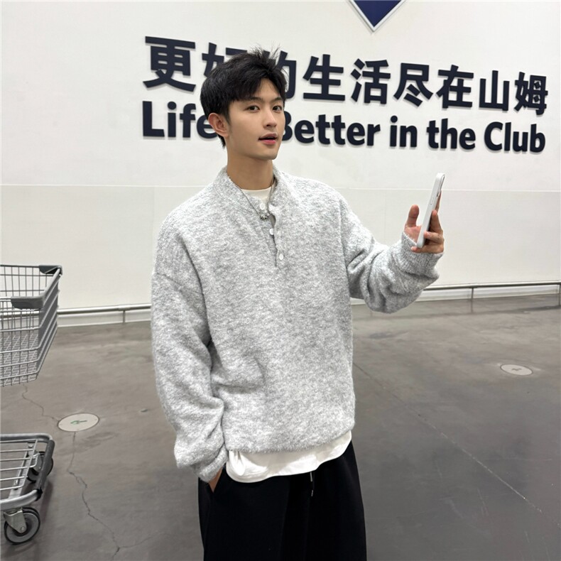美式亨利领毛衣男款秋冬新款痞帅休闲百搭男士打底针织衫MY5163图片