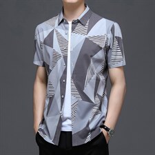 2023夏季新款印花短袖衬衫男装时尚百搭潮流中年男士免烫抗皱衬衣，男装衬衫，电商B212（原钱塘6029）