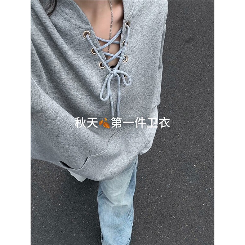 日系复古韩版休闲款上衣慵懒风随性系带设计卫衣HY851TP45控68,男装卫衣,电商A102B