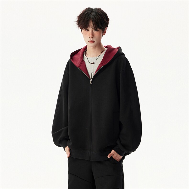 重磅高品质硬挺boxy26春装美式高街结构撞色拼接连帽卫衣开衫外套,女装短外套,电商A486