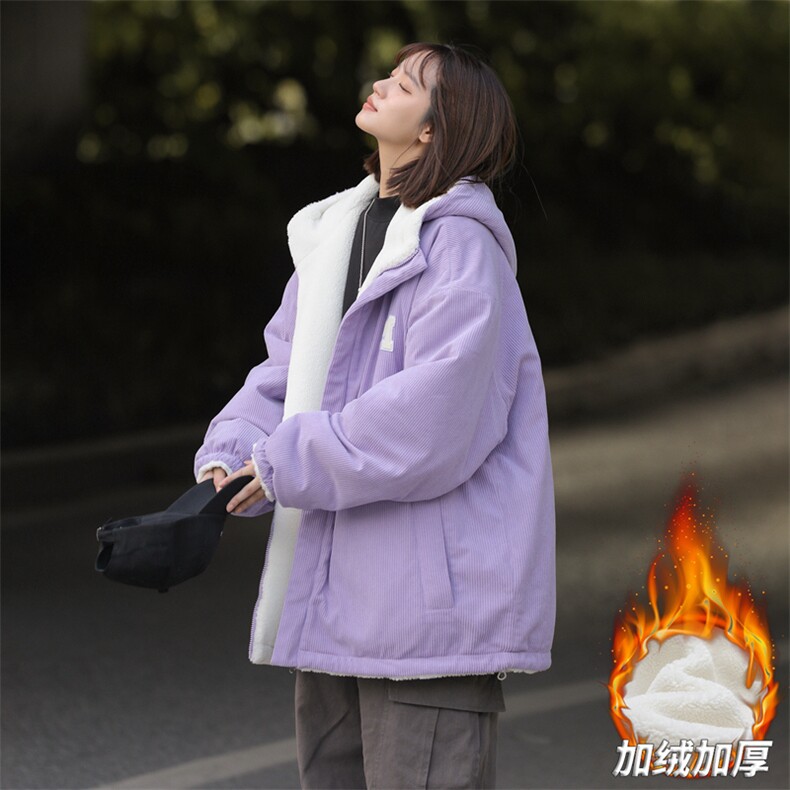灯芯绒两面穿棉服男女羊羔毛棉衣外套冬季加厚棉袄M0811-P120,男装棉衣,星座308B-2