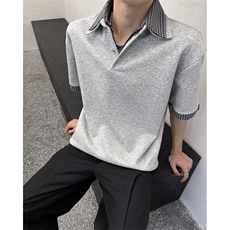 现货！25夏polo衫翻领miu风小格子翻领拼接垫肩短袖dx237-p58，男装Polo衫，电商B288