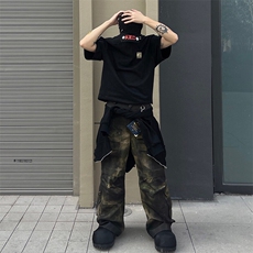 抖音得物品质夏季美式高街220克宽松纯棉潮牌印花短袖T恤MT30特15，男装T恤，电商A486-1
