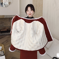 高级感红色小香风羽绒内胆毛呢裙女冬气质千金风半身裙，女装羽绒服，2C305