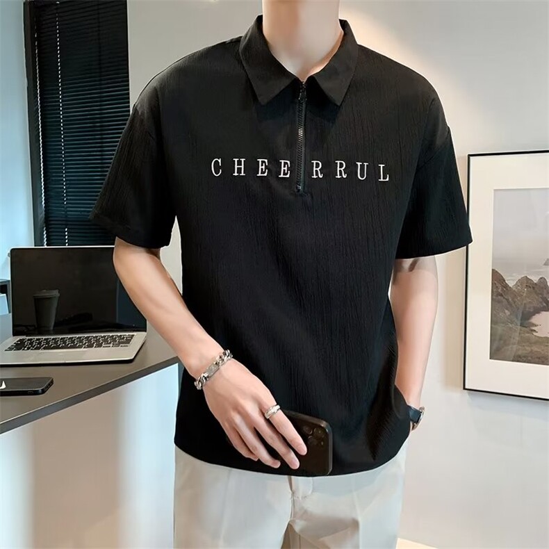 夏季落肩青年Polo衫男短袖翻领t恤衫男韩版中袖五分袖体恤衫T386，男装Polo衫，星座1116A-2（原606A-1）