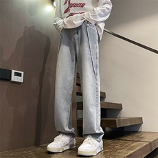 美式裤子潮牌拼接设计感牛仔裤男修身直筒休闲长裤N8010-P50，男装牛仔裤，星座1109-3