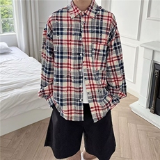 1506/Q30300/P43美式复古设计感拼色条纹长袖衬衫情侣外套男，男装衬衫，星座1506