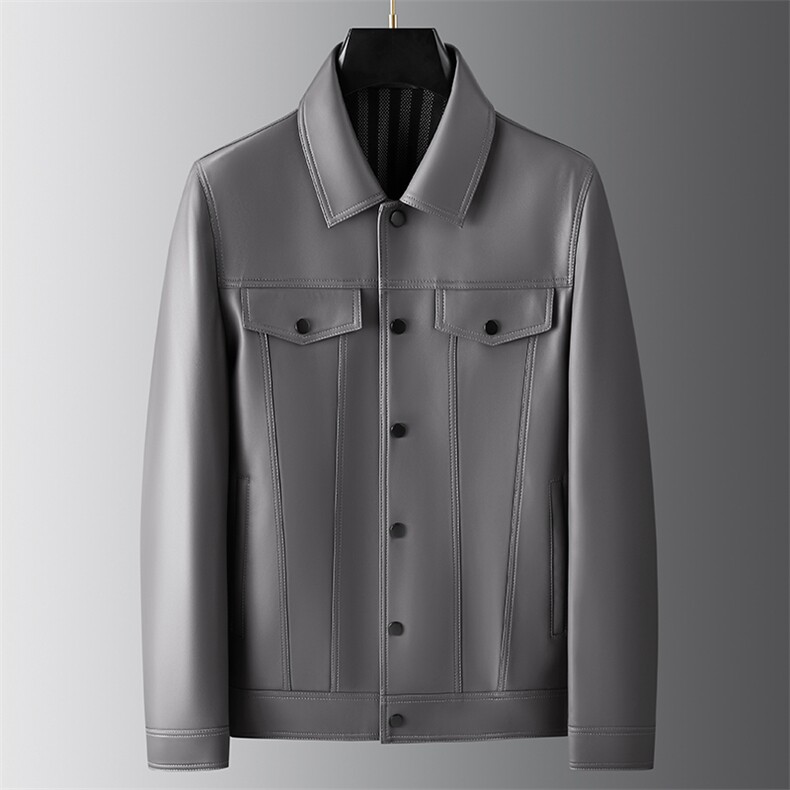 881081秋冬新款海宁皮衣男绵羊皮翻领外套商务男装工装P710，男装皮衣，电商B360