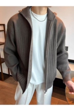 简约高级感纯色拉链开衫男复古慵懒宽松针织衫高领毛衣，男装针织衫/毛衣，星座218-8