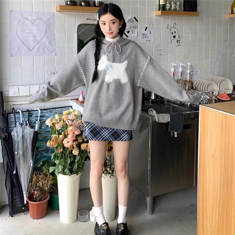 MM117-P65灰色小狗连帽套头针织毛衣女冬季加厚秋冬内搭外套,男装针织衫/毛衣,星座617A-2