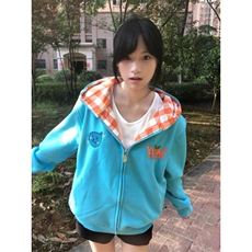 美式复古套头连帽字母卫衣女春秋宽松显瘦慵懒风休闲松弛感外套潮，女装短外套，星座506A