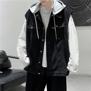 MJ202-p58-限价88 M-5XL oversize连帽马甲宽松大码牛仔马甲图片