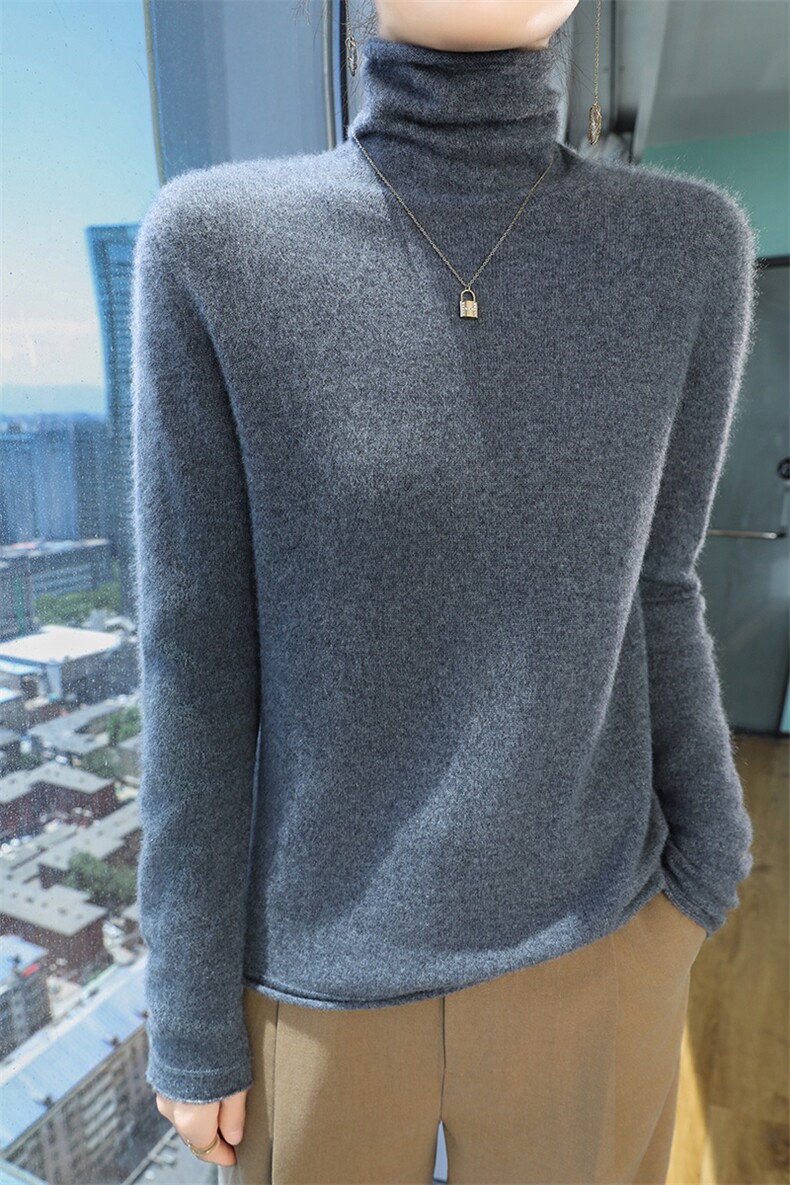 高领羊绒衫女加厚打底衫纯色羊毛毛衣女秋冬紧身百搭短款长袖,女装羊绒衫,澳坤羊绒