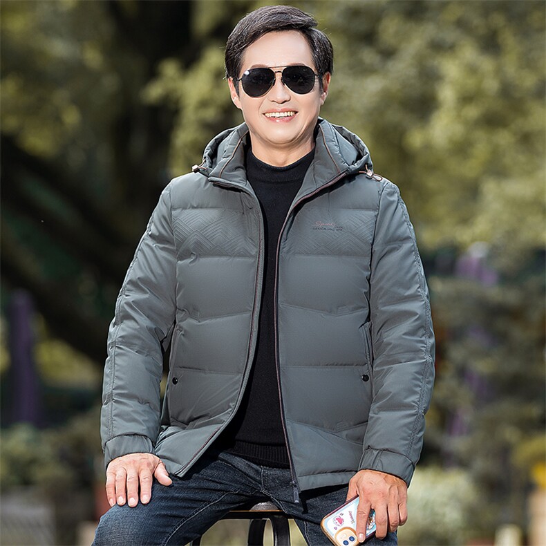 新款男士休闲冬装外套中老年羽绒服男中长款加厚连帽爸爸装,男装羽绒服,钱塘6003（原4033）