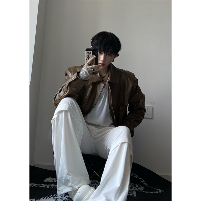 档口图垫肩皮夹克男女同款复古纯色短款PU皮机车外套DY198-P80,男装夹克,星座1213
