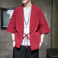 F868P45室内风风棉麻青年百搭休闲七分袖宽松汉服开衫外套，男装T恤，电商A026