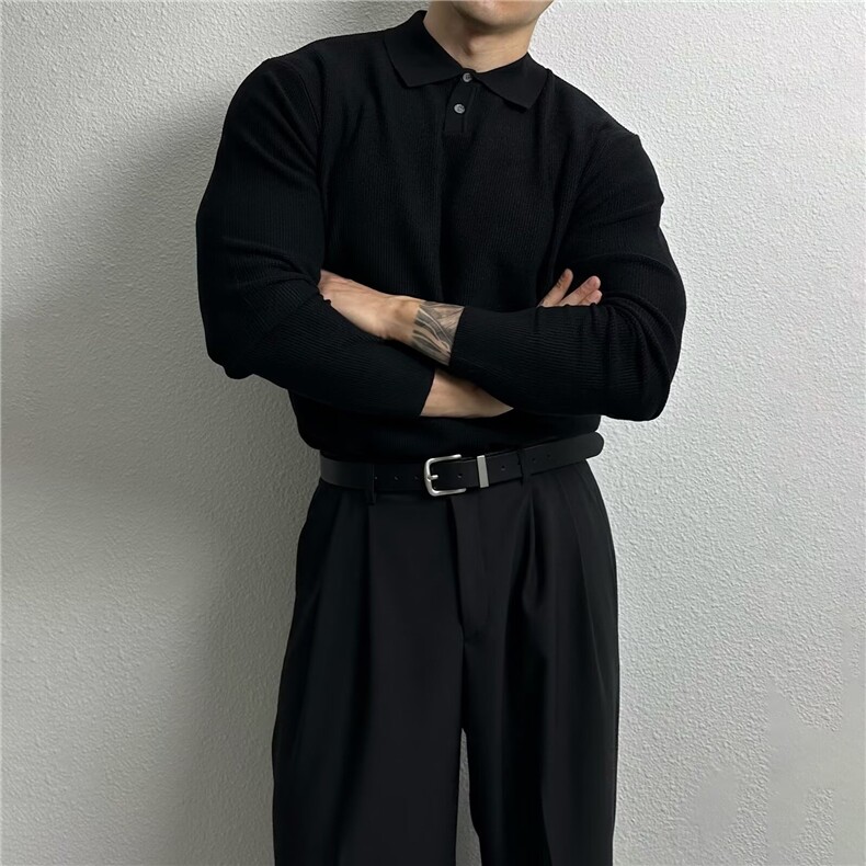 高级感针织Polo衫男英伦轻熟翻领纯色亲肤柔软打底毛衣男MB512,男装T恤,星座516A