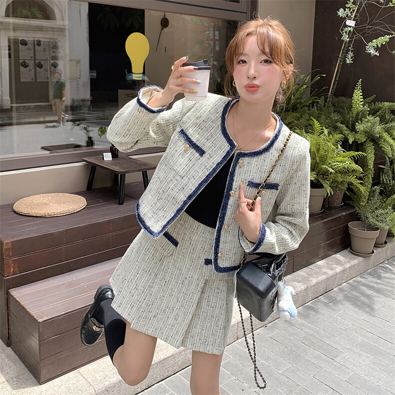 小个子穿搭甜美减龄小香风法式上衣套装裙女春新款显瘦短裙两件套,女装套装/套裙,慧尚2-185