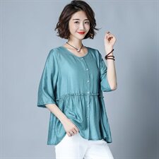 优雅时尚潮流2025年夏季纯色蕾丝衫/雪纺衫圆领个性气质，女装蕾丝衫/雪纺衫，风姿绰