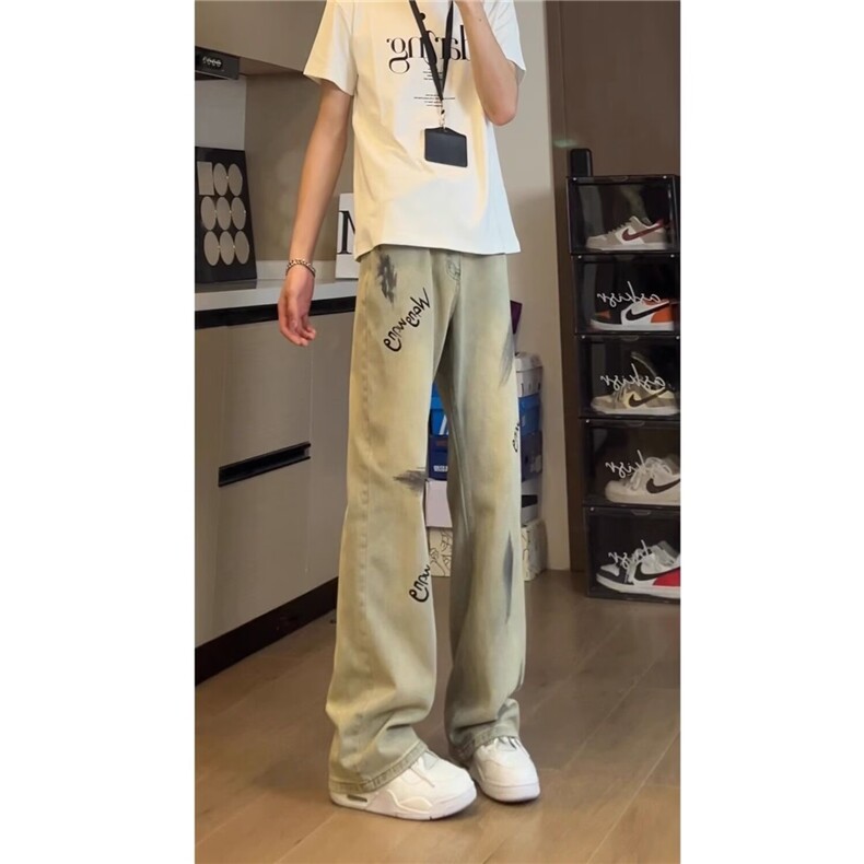2025年新款春秋季网红休闲百搭弹力高腰直筒牛仔裤,男装牛仔裤,星座613