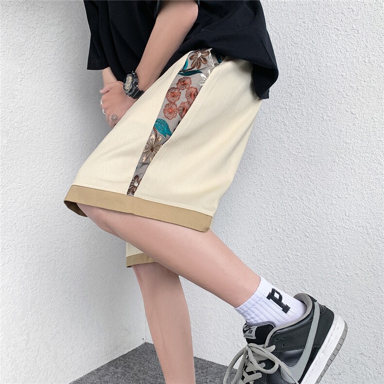 1港风大码M-5XL日系刺绣民族风潮五分裤男士中裤DK7791P45控69，男装牛仔裤，星座226-2