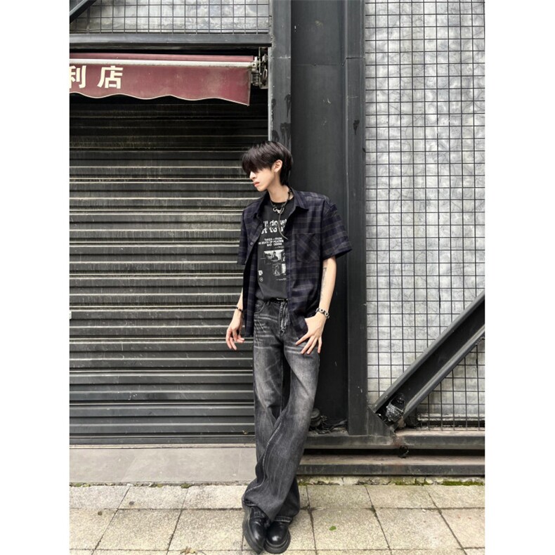 【有货】闪电纹牛仔裤美式vibe风裤子高街修身微喇A119LL-特P50,男装牛仔裤,星座1007（原301D）