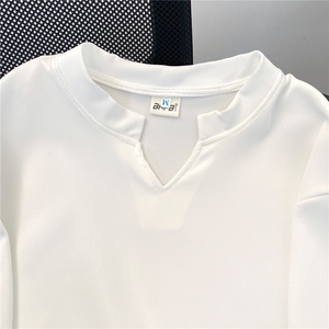 美式肌理纹小V领高弹收袖t恤重磅抗皱垂感速干健身运动短袖夏季潮图片