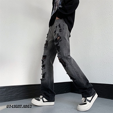 美式高街小众夏季破洞牛仔裤货号K729P60，男装牛仔裤，电商A063