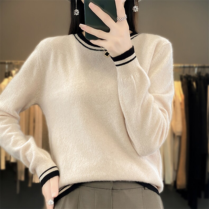 时尚百搭宽松韩版保暖简约羊毛衫女秋冬新款圆领长袖针织衫上衣,女装羊毛衫,暖钟情羊绒