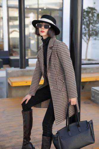 春款千鸟格毛呢，女装，茗格拉