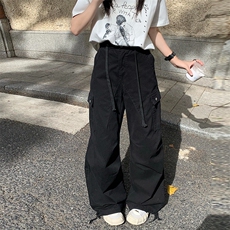 美式复古水洗做旧多口袋工装裤女阔腿宽松直筒百搭长款，女装休闲裤，星座1210-1