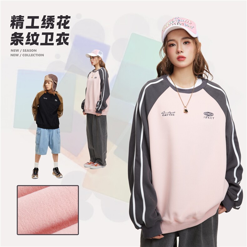 2025冬380g绣花圆领条纹卫衣--5229模特图控价108,男装卫衣,电商S012（CATTEE）