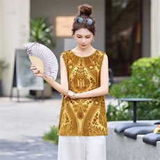 时尚设计感后背开叉套装女2025夏季复古丝绒提花背心阔腿裤两件套，女装T恤，美沁