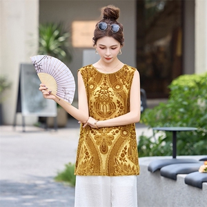 时尚设计感后背开叉套装女2025夏季复古丝绒提花背心阔腿裤两件套图片