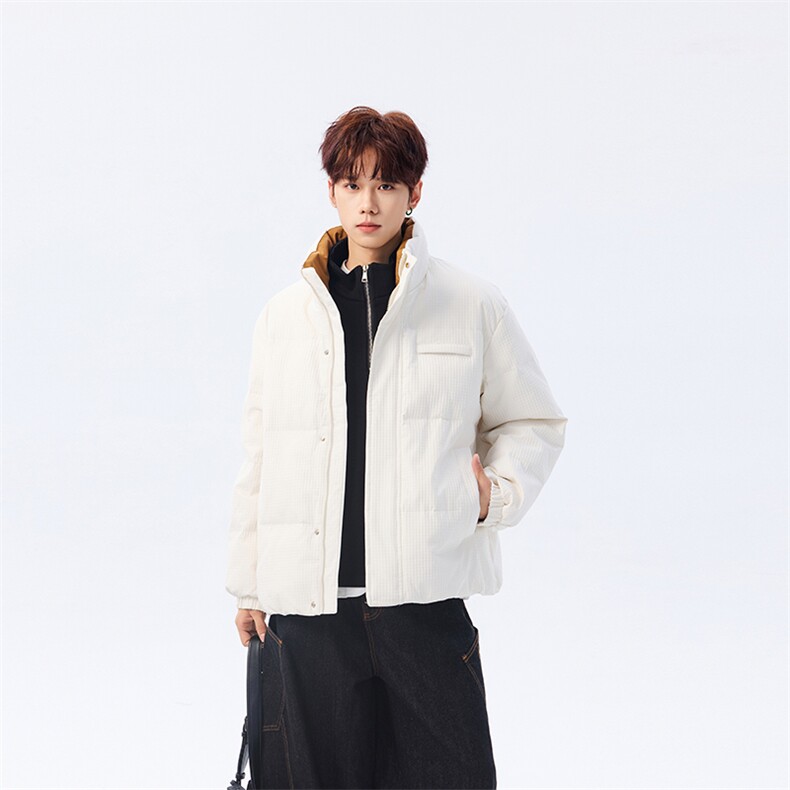 玉米格高街肌理感立领羽绒服情侣新冬90白鸭绒2025SYR2601-P240，男装羽绒服，星座610B-1