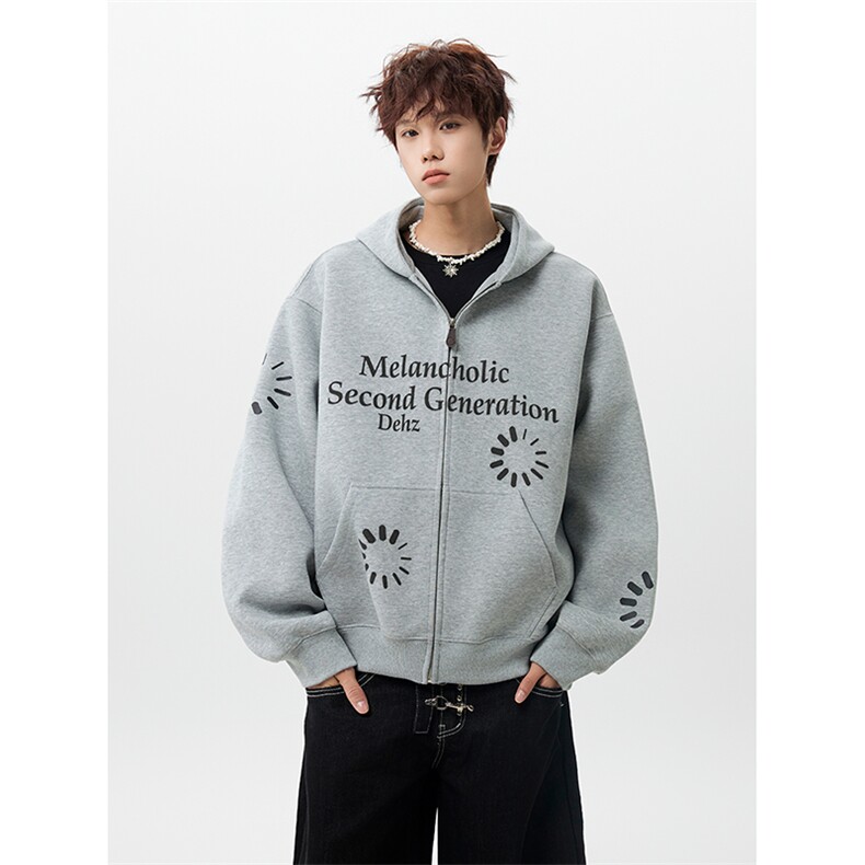 WYDD005-特P47美式连帽卫衣男女同款字母印花情侣开衫外套，女装短外套，星座712A-1