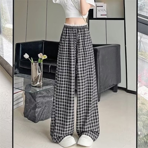 阔腿格子裤女春秋2025新款休闲裤子高腰垂感慵懒风小众窄版直筒裤