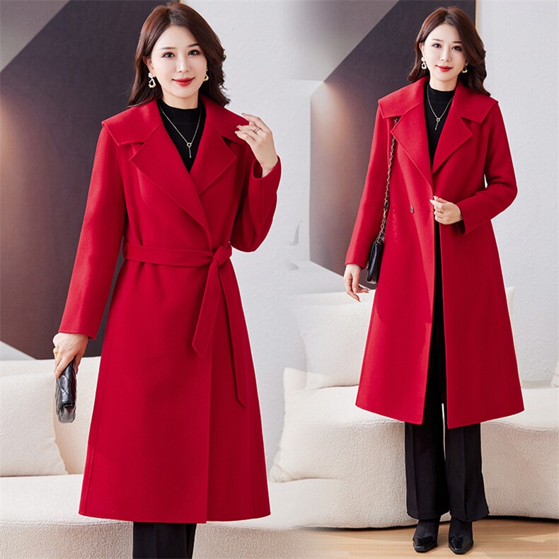双面羊毛大衣女2025年秋冬新款气质百搭中长款显瘦羊毛外套，女装双面呢大衣，小荷流