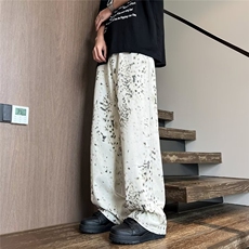 水墨泼染休闲长裤直筒裤NK8081，男装休闲裤，星座1116A-1（原606A）