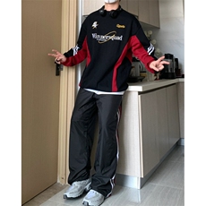 美式复古子母刺绣拼接polo领卫衣男高街vibe秋季宽松休闲长袖上衣，男装卫衣，星座601-1