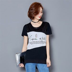 2021年夏季 短袖 套头 圆领 宽松 显瘦 韩版 亮片 T恤,女装T恤,安之芮娜