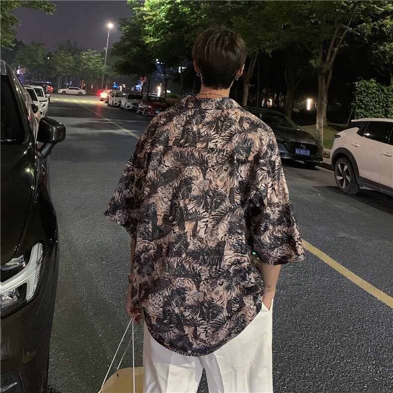 2026夏季新款男垂感卡通印花短袖情侣冰丝衬衫B299-X5513-P35限49,男装T恤,电商A061-1