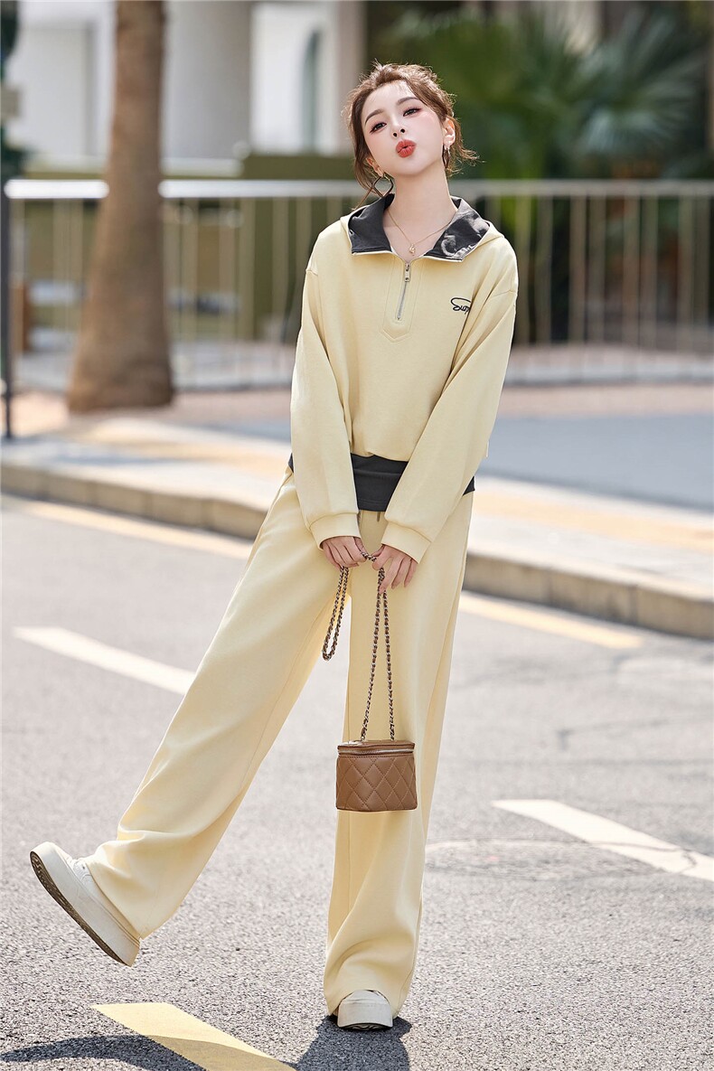 连帽卫衣阔腿裤套装女早春季2026新款时髦洋气拼色休闲运动两件套,女装套装/套裙,丽影随形
