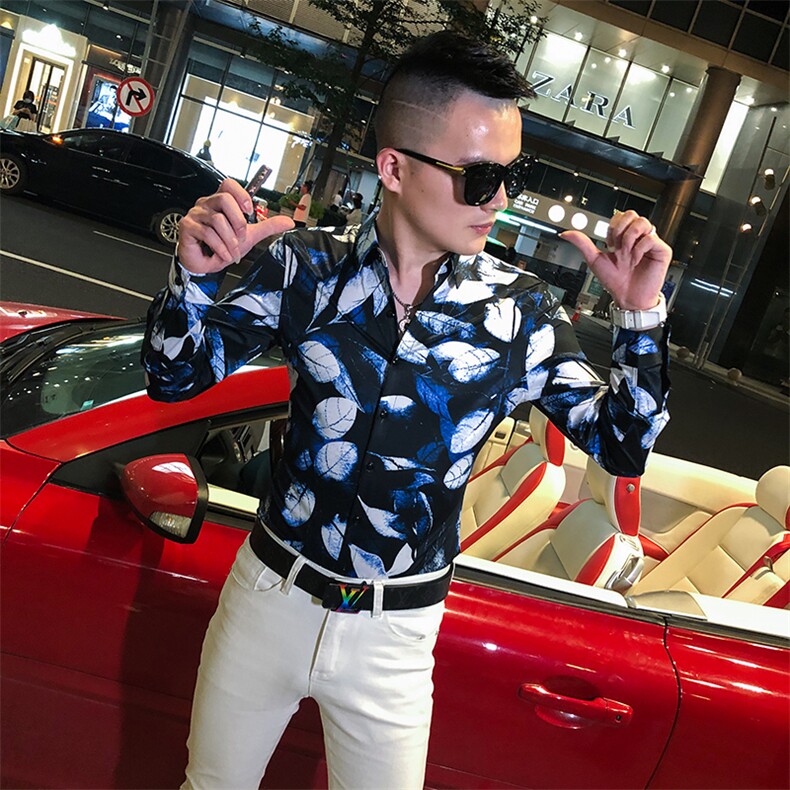 2021春秋衬衫社会男长袖上衣印花男装韩版修身四季潮流衬衣Q863-P55,男装衬衫,星座419（原A233）